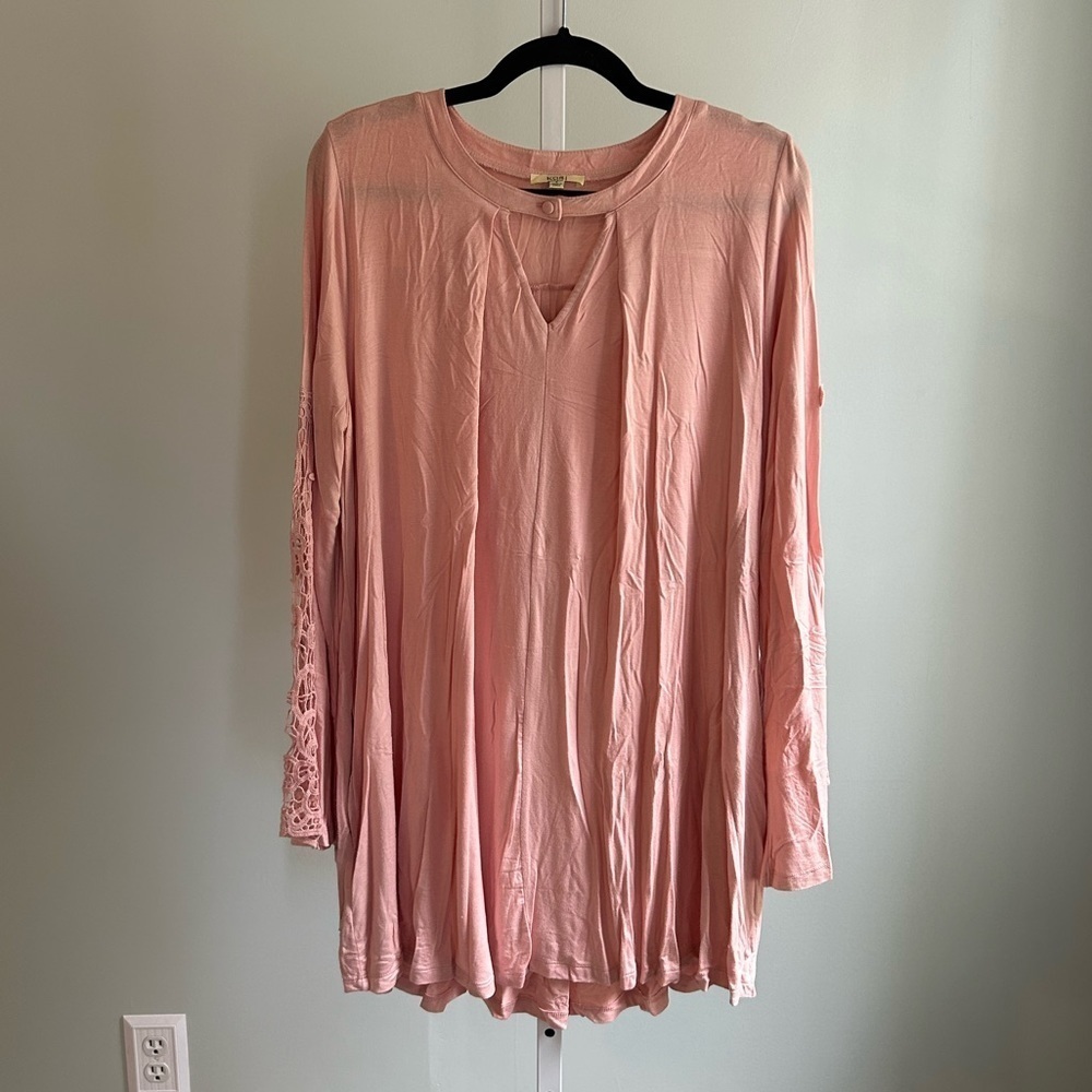 Kori America Blush Pink Mini Dress with Crochet Sleeves